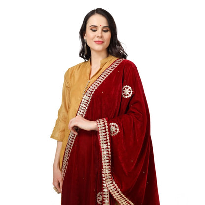 Women's Velvet Gotta Patti Shawl (Maroon, Length: 2.25 to 2.50 Mtr)