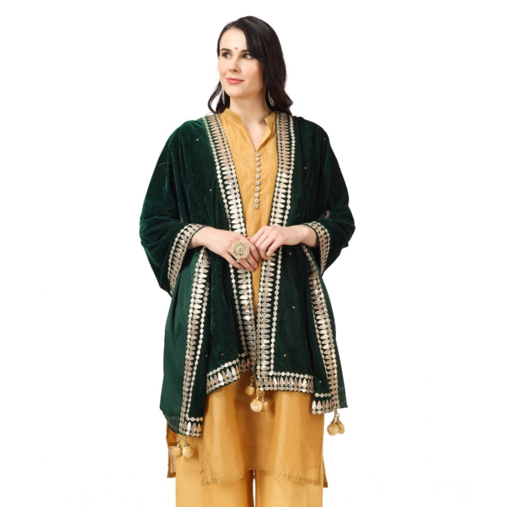 Women's Velvet Gotta Patti Shawl (Green, Length: 2.25 to 2.50 Mtr)