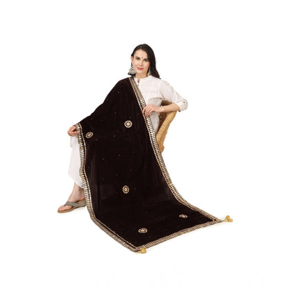 Women's Velvet Gotta Patti Shawl (Brown, Length: 2.25 to 2.50 Mtr)