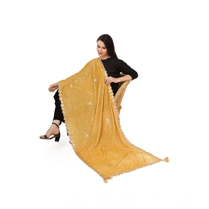 Women's Velvet Gotta Patti Shawl (Yellow, Length: 2.25 to 2.50 Mtr)