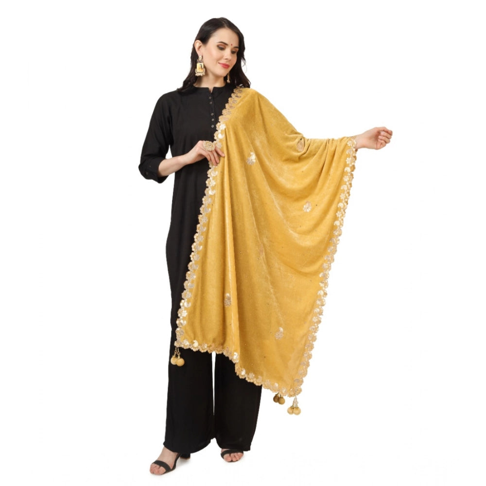 Women's Velvet Gotta Patti Shawl (Yellow, Length: 2.25 to 2.50 Mtr)
