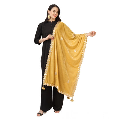 Women's Velvet Gotta Patti Shawl (Yellow, Length: 2.25 to 2.50 Mtr)