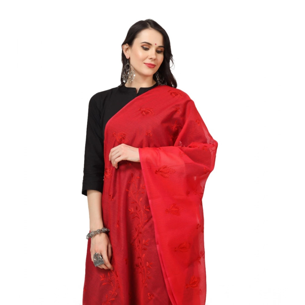 Women's Cotton Embroidered Shawl (Red, Length: 2.25 to 2.50 Mtr)