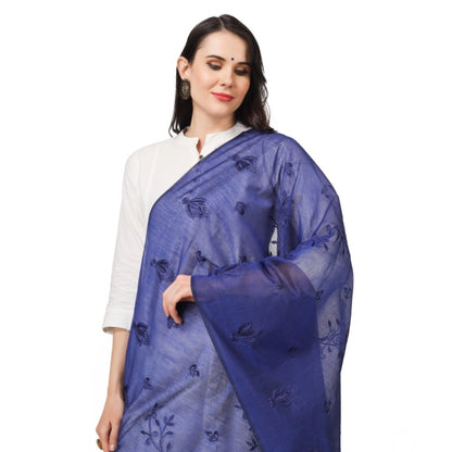 Women's Cotton Embroidered Shawl (Blue, Length: 2.25 to 2.50 Mtr)