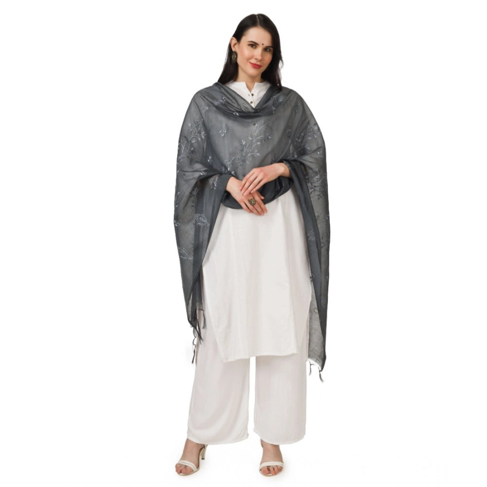 Women's Cotton Embroidered Shawl (Grey, Length: 2.25 to 2.50 Mtr)