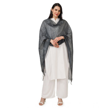Women's Cotton Embroidered Shawl (Grey, Length: 2.25 to 2.50 Mtr)