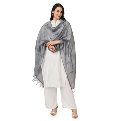 Women's Cotton Embroidered Shawl (Grey, Length: 2.25 to 2.50 Mtr)