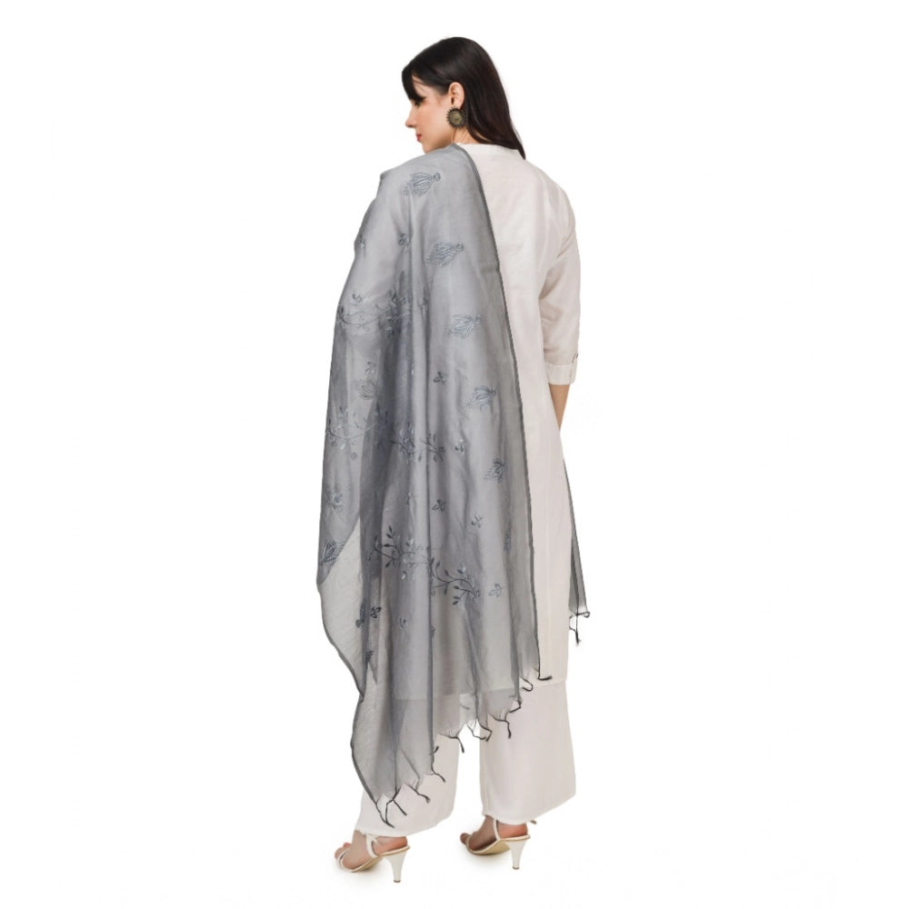 Women's Cotton Embroidered Shawl (Grey, Length: 2.25 to 2.50 Mtr)