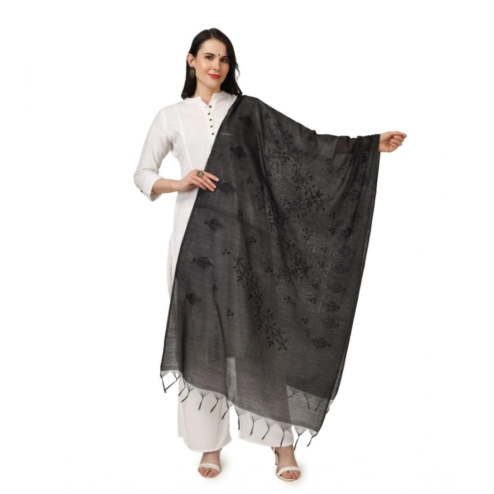 Women's Cotton Embroidered Shawl (Black, Length: 2.25 to 2.50 Mtr)