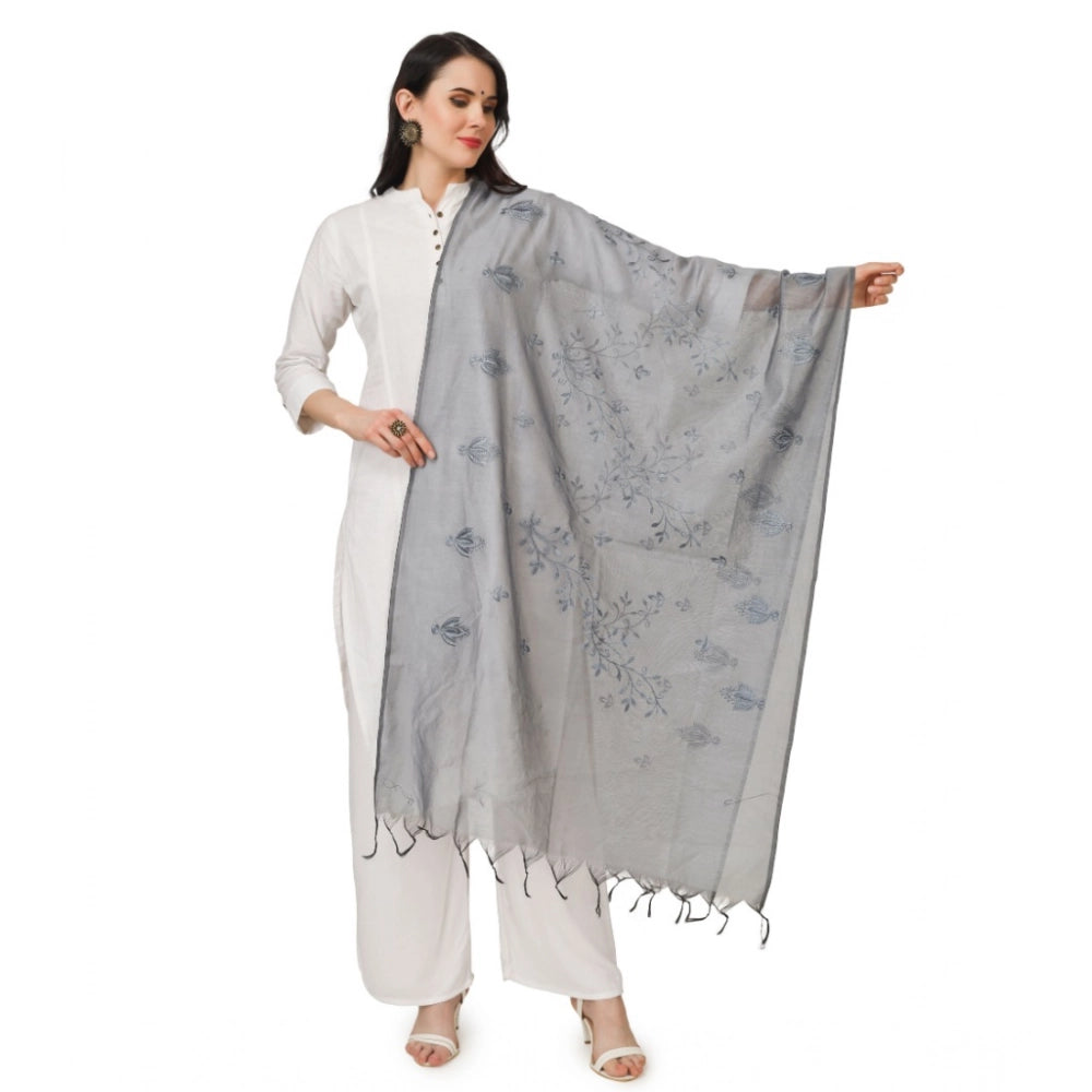 Women's Cotton Embroidered Shawl (Grey, Length: 2.25 to 2.50 Mtr)