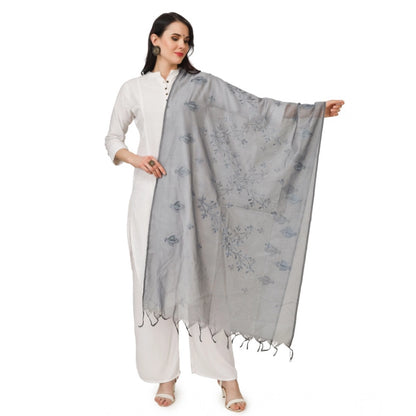 Women's Cotton Embroidered Shawl (Grey, Length: 2.25 to 2.50 Mtr)