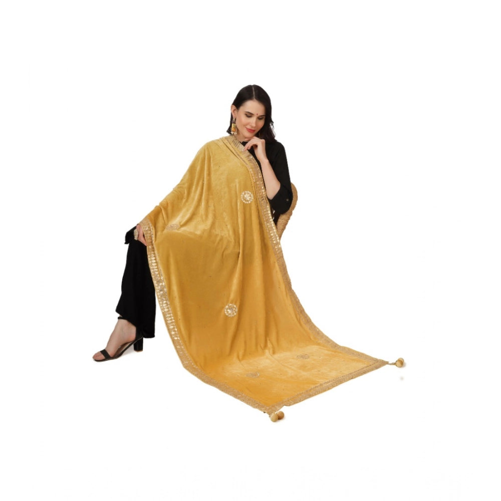Women's Velvet Gotta Patti Shawl (Yellow, Length: 2.25 to 2.50 Mtr)