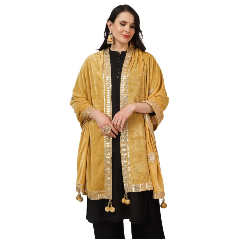 Women's Velvet Gotta Patti Shawl (Yellow, Length: 2.25 to 2.50 Mtr)