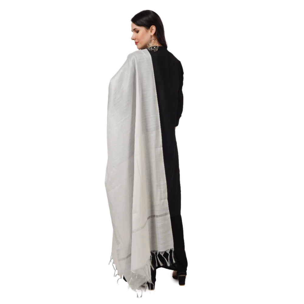 Women's Chanderi Solid Shawl (White, Length: 2.25 to 2.50 Mtr)