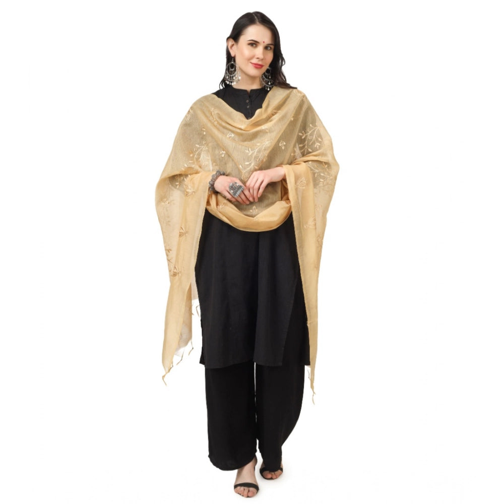 Women's Cotton Embroidered Shawl (Gold, Length: 2.25 to 2.50 Mtr)