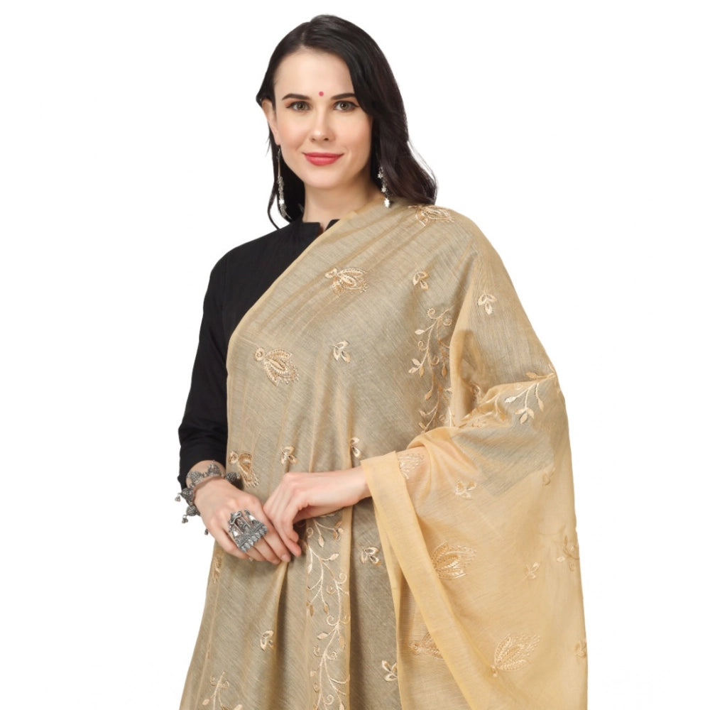 Women's Cotton Embroidered Shawl (Gold, Length: 2.25 to 2.50 Mtr)