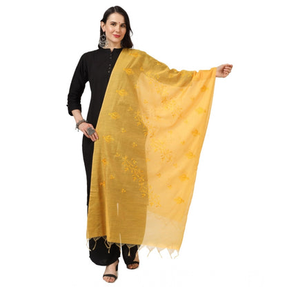 Women's Cotton Embroidered Shawl (Yellow, Length: 2.25 to 2.50 Mtr)