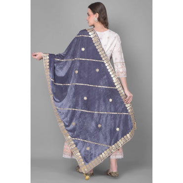 Women's Velvet Gotta Patti Shawl (Grey, Length: 2.25 to 2.50 Mtr)