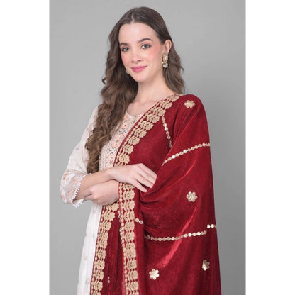Women's Velvet Gotta Patti Shawl (Maroon, Length: 2.25 to 2.50 Mtr)
