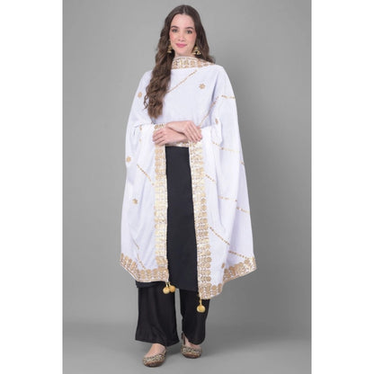Women's Velvet Gotta Patti Shawl (Off White, Length: 2.25 to 2.50 Mtr)