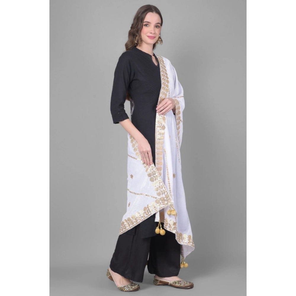 Women's Velvet Gotta Patti Shawl (Off White, Length: 2.25 to 2.50 Mtr)