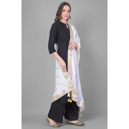 Women's Velvet Gotta Patti Shawl (Off White, Length: 2.25 to 2.50 Mtr)