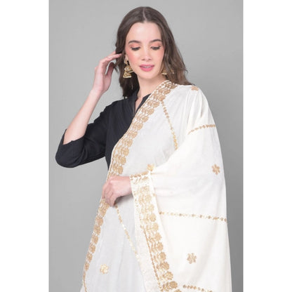 Women's Velvet Gotta Patti Shawl (White, Length: 2.25 to 2.50 Mtr)