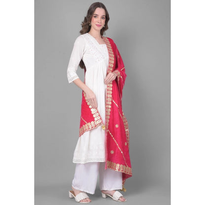 Women's Velvet Gotta Patti Shawl (Pink, Length: 2.25 to 2.50 Mtr)