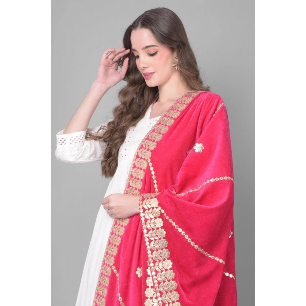 Women's Velvet Gotta Patti Shawl (Pink, Length: 2.25 to 2.50 Mtr)