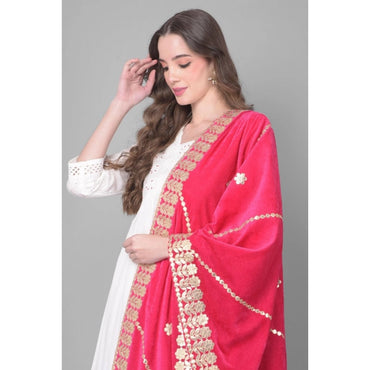 Women's Velvet Gotta Patti Shawl (Pink, Length: 2.25 to 2.50 Mtr)