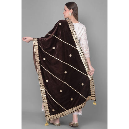 Women's Velvet Gotta Patti Shawl (Brown, Length: 2.25 to 2.50 Mtr)