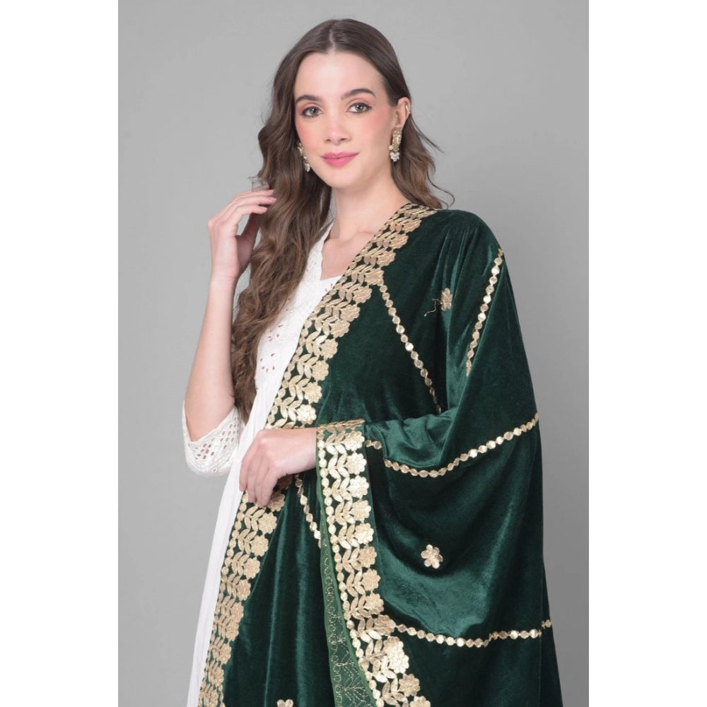 Women's Velvet Gotta Patti Shawl (Green, Length: 2.25 to 2.50 Mtr)