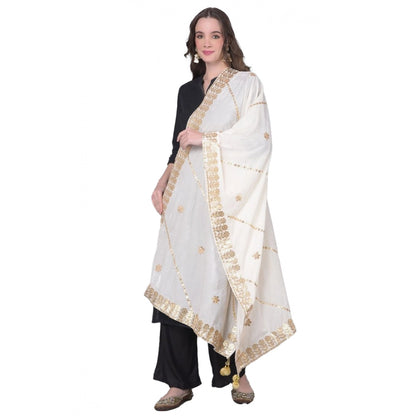 Women's Velvet Gotta Patti Shawl (White, Length: 2.25 to 2.50 Mtr)