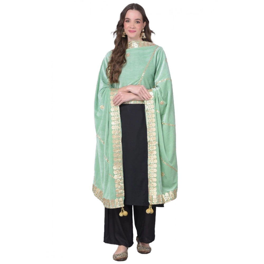 Women's Velvet Gotta Patti Shawl (Sea Green, Length: 2.25 to 2.50 Mtr)