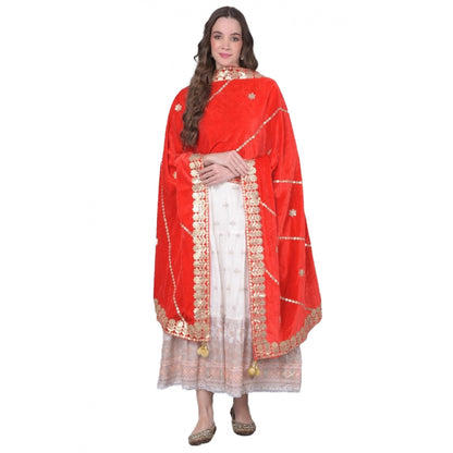 Women's Velvet Gotta Patti Shawl (Red, Length: 2.25 to 2.50 Mtr)