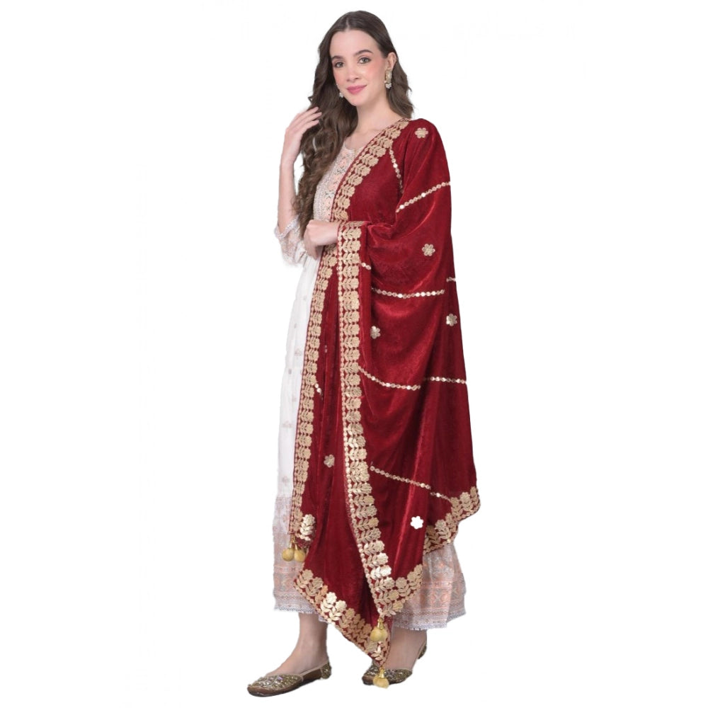 Women's Velvet Gotta Patti Shawl (Maroon, Length: 2.25 to 2.50 Mtr)
