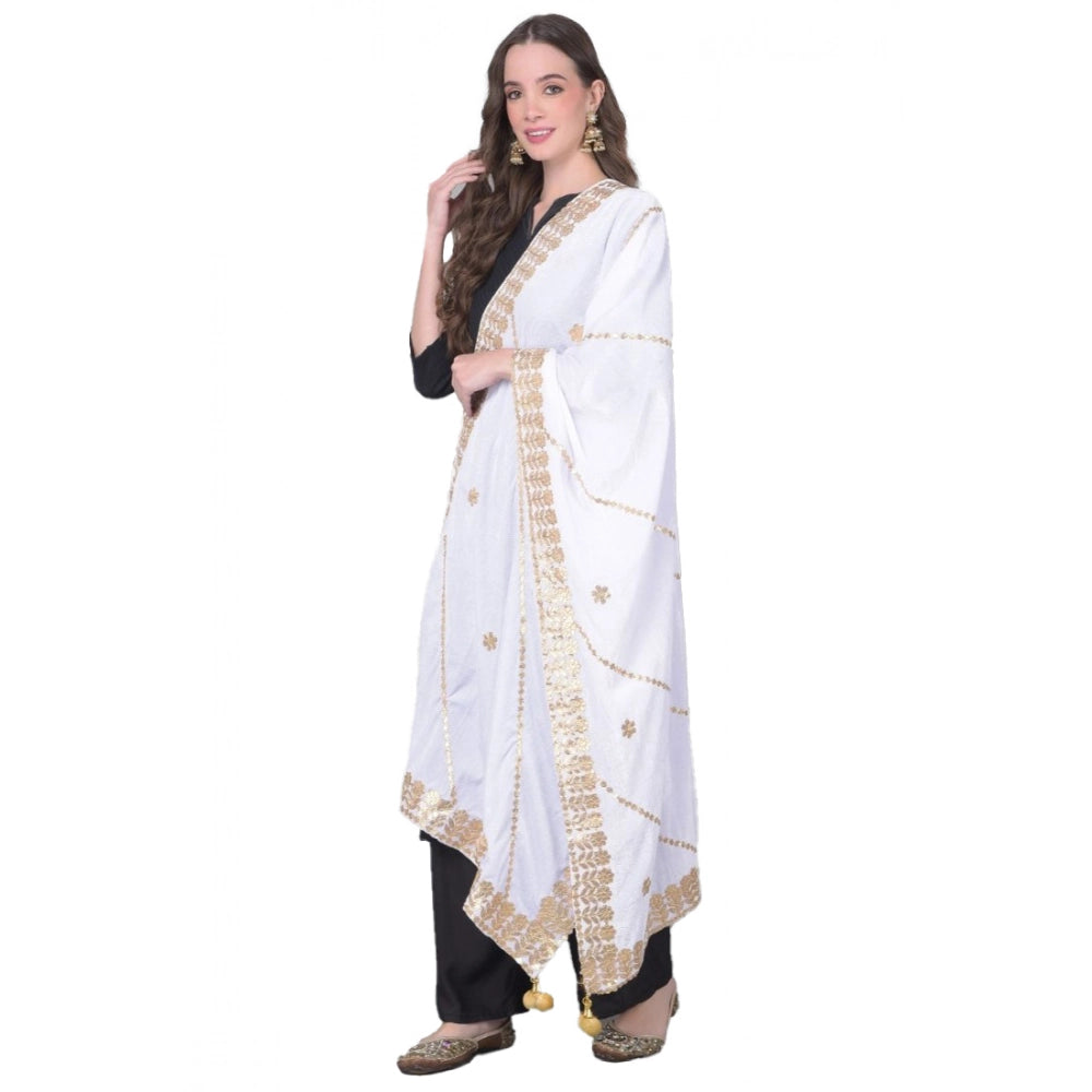 Women's Velvet Gotta Patti Shawl (Off White, Length: 2.25 to 2.50 Mtr)