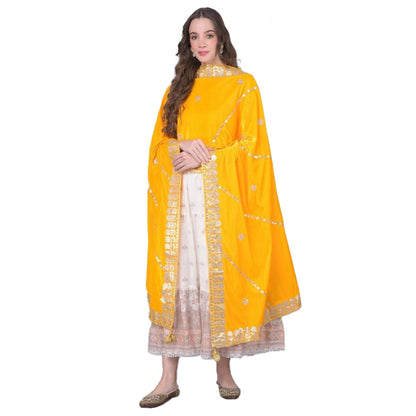 Women's Velvet Gotta Patti Shawl (Yellow, Length: 2.25 to 2.50 Mtr)