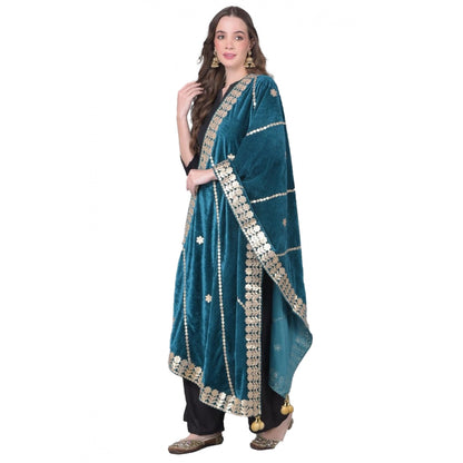 Women's Velvet Gotta Patti Shawl (Teal, Length: 2.25 to 2.50 Mtr)