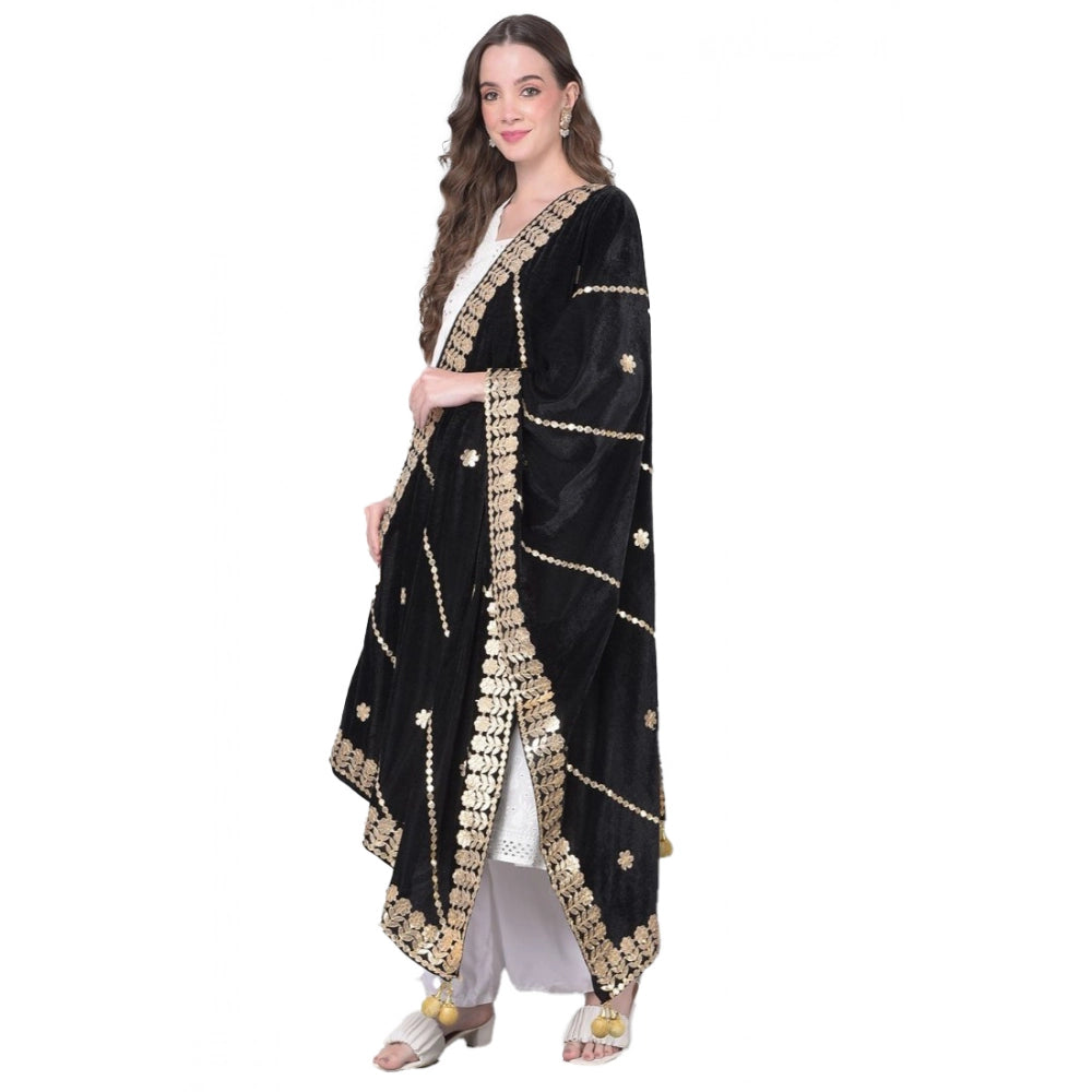Women's Velvet Gotta Patti Shawl (Black, Length: 2.25 to 2.50 Mtr)