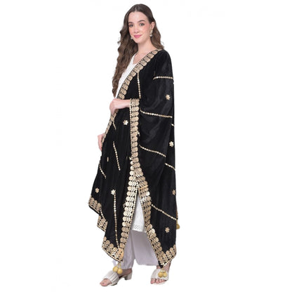 Women's Velvet Gotta Patti Shawl (Black, Length: 2.25 to 2.50 Mtr)