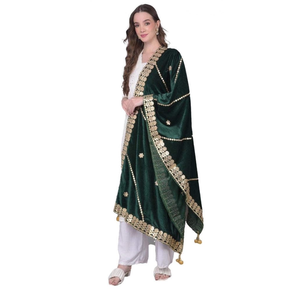 Women's Velvet Gotta Patti Shawl (Green, Length: 2.25 to 2.50 Mtr)