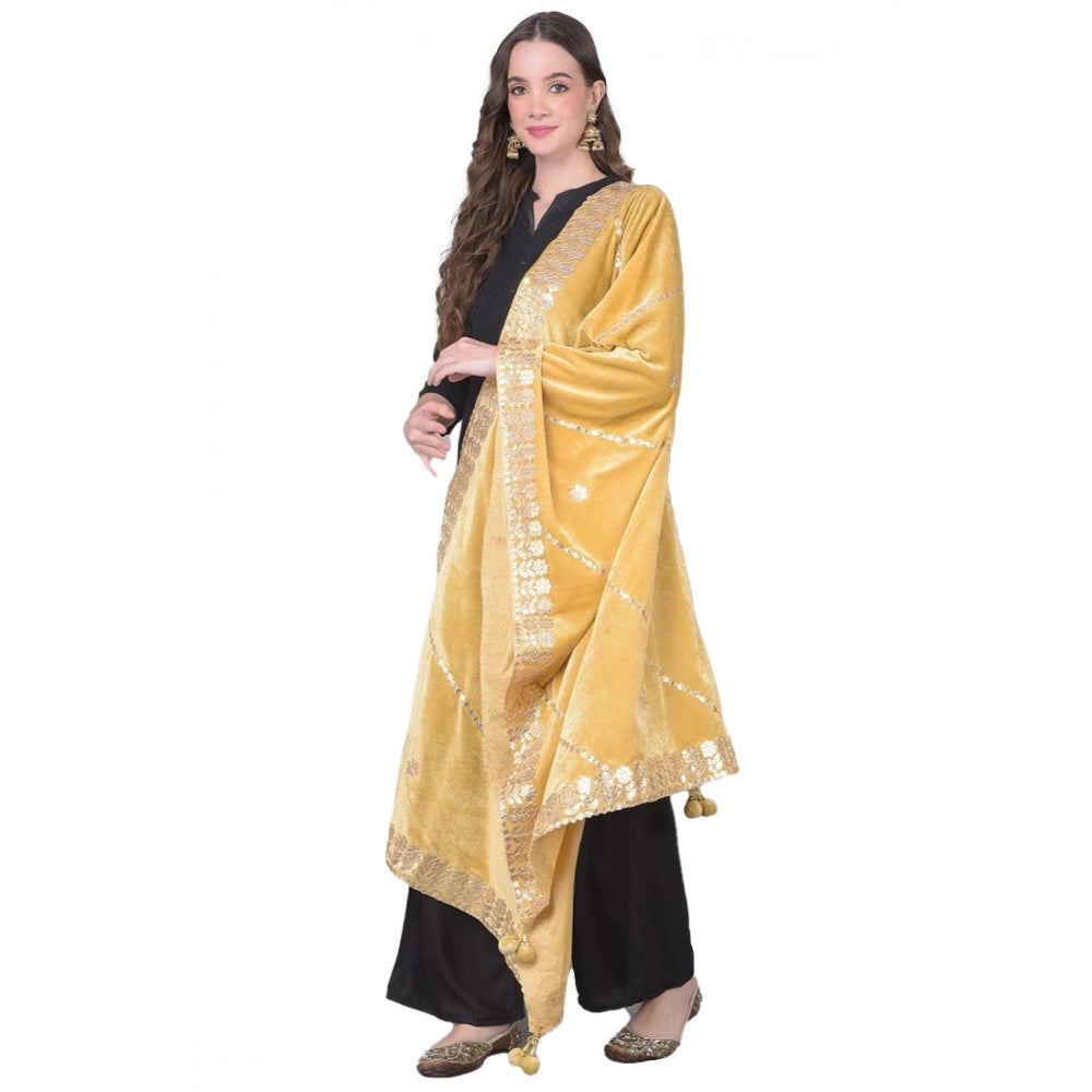 Women's Velvet Gotta Patti Shawl (Gold, Length: 2.25 to 2.50 Mtr)
