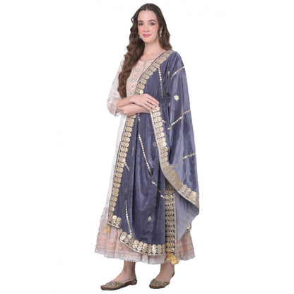 Women's Velvet Gotta Patti Shawl (Grey, Length: 2.25 to 2.50 Mtr)