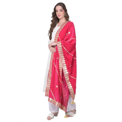 Women's Velvet Gotta Patti Shawl (Pink, Length: 2.25 to 2.50 Mtr)