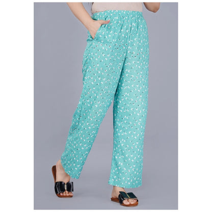Women's Casual Half Sleeve Printed Viscose Rayon Shirt With Pyjama Pant Night Suit Set (Green)