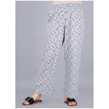 Women's Casual Half Sleeve Printed Viscose Rayon Shirt With Pyjama Pant Night Suit Set (Grey)