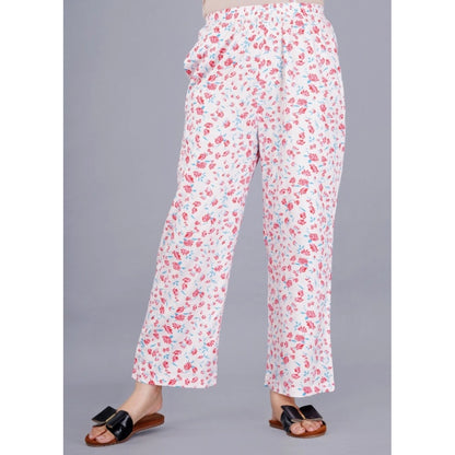 Women's Casual Half Sleeve Printed Viscose Rayon Shirt With Pyjama Pant Night Suit Set (Baby Pink)