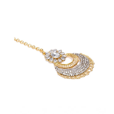 Women's Rose Gold Plated Alloy Kundan Earrings & Mangtikka (White)