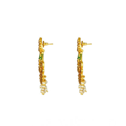 Women's Rose Gold Plated Alloy Kundan Earrings & Mangtikka (Red & Green)